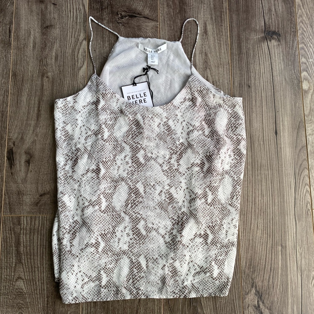 NWT Belle Vere white snake print halter style tank flowy blouse